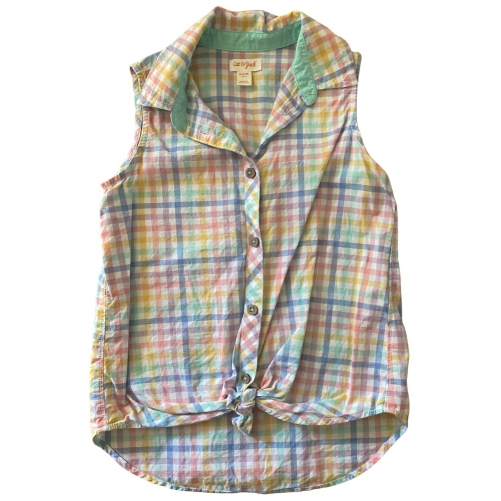 Cat & Jack Gingham Sleeveless Button-Down Top - Picture 6 of 7